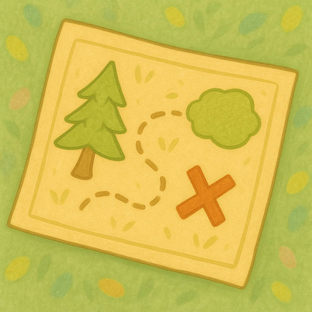 The completed treasure map showing the path and X marks the spot
